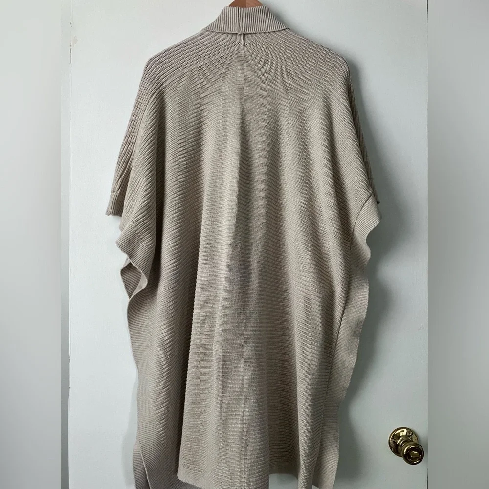 J Jill Ribbed Knit Sweater Shawl Wrap Boho Longline Ruana Beige - Picture 2 of 11